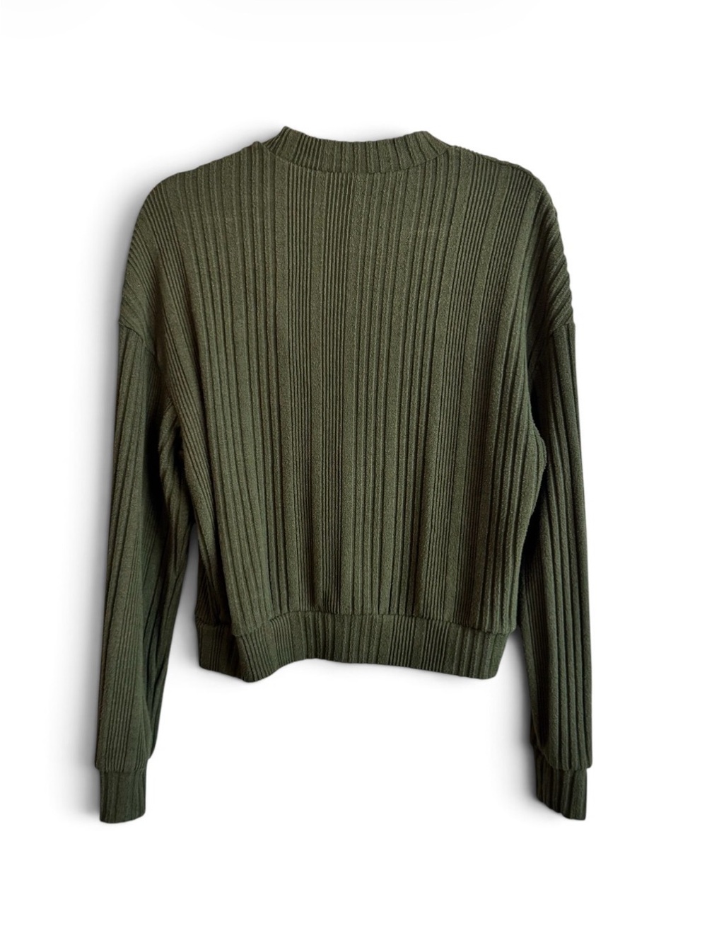 SHEIN Olive Green Ribbed Long Sleeve Drop Shoulder Top - Picture 2 of 4